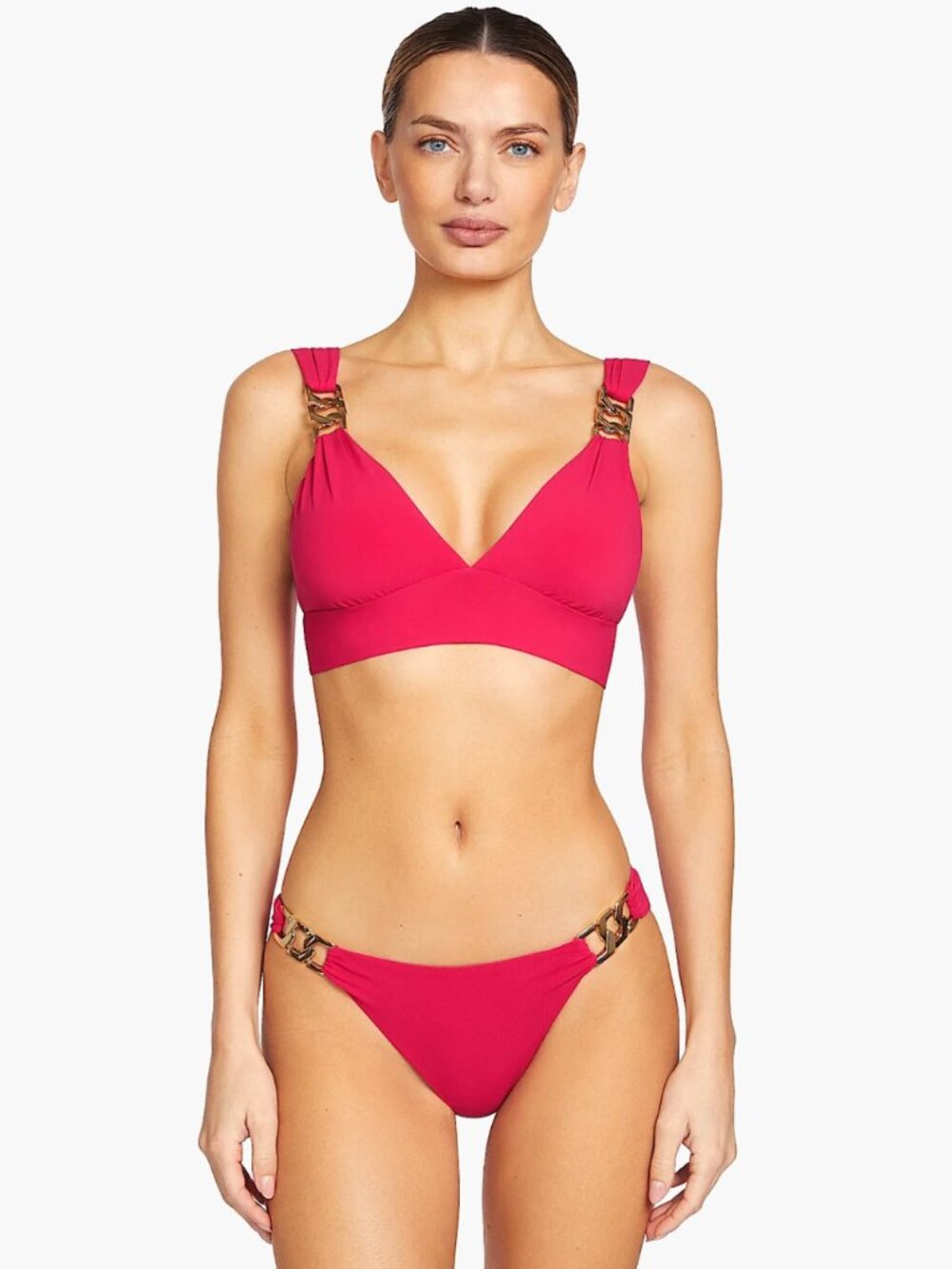 New! $216 Robin Piccone Raspberry Jane V Plunge Chain Link Bikini 👙- Sz S